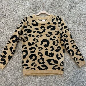 Leopard Print Crew Neck Sweater - Black and Tan